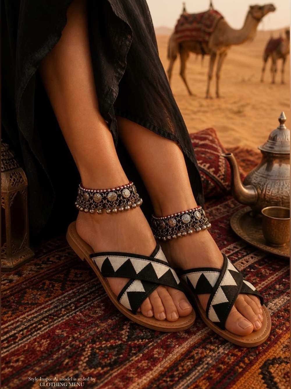 TOMS Viv Black Tribal Canvas Crossover Slide Flat Sandal Women's Size 8.5